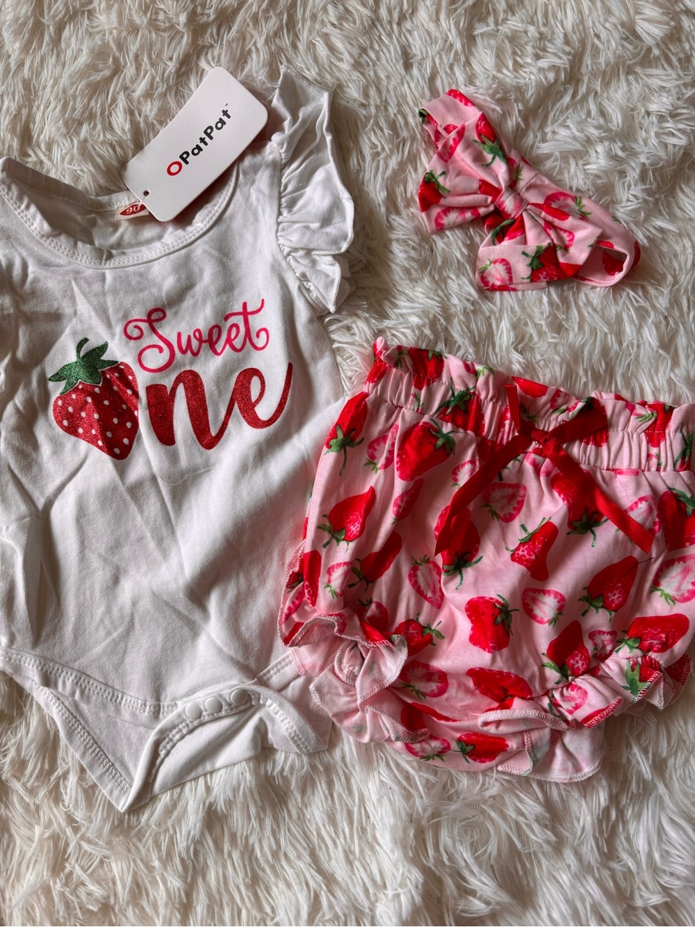 PatPat White and Pink Strawberry Baby Outfit Set